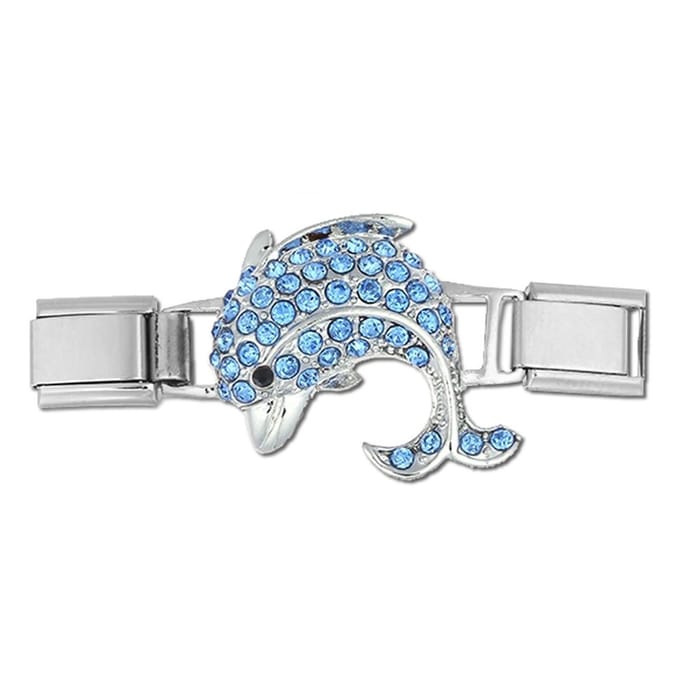 Schakel - Bedel - Charm - Dolfijn - 9mm - Geschikt voor Italiaanse Schakelarmband - Aqua