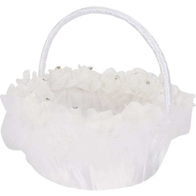 Lichtgewicht Elegante Bruidsmeisje Bloemenmand Met Wit Satijn Versierde Snoepmand white