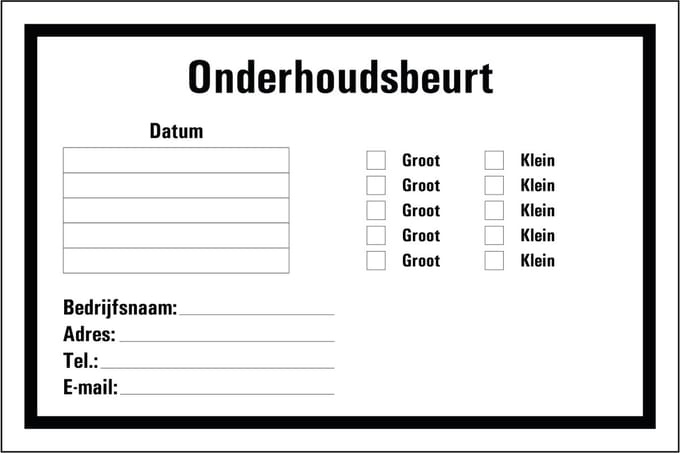 Onderhoudsbeurt sticker 150 x 100 mm