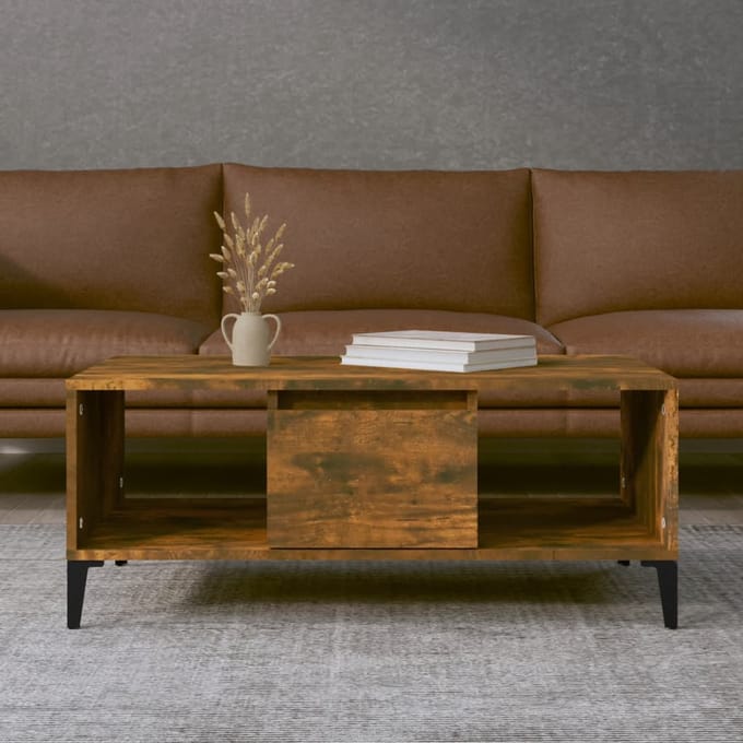 vidaXL - Salontafel - 90x50x36,5 - cm - bewerkt - hout - gerookt - eikenkleurig
