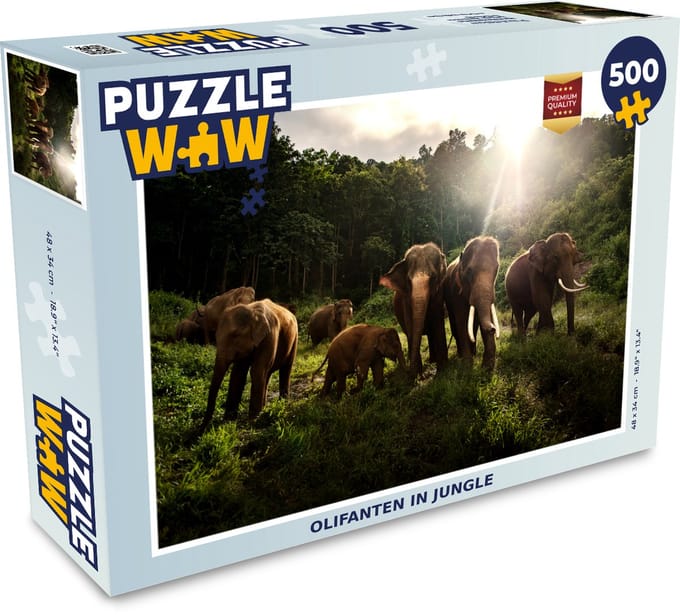 Puzzel Bos - Olifanten - Licht - Legpuzzel - Puzzel 500 stukjes