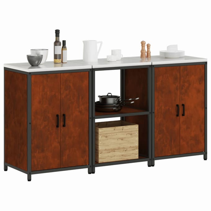 vidaXL - Keukenopbergsysteem - HATTEM - 3 - st - Roestig - 180 - x - 50 - x - 92 - cm - Staal