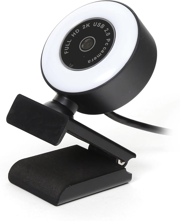 Platinet PCWC2KAF Webcam met microfoon - Voor PC, laptop - ingebouwd LED licht - Zwart/Wit
