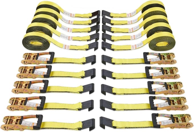 Ratel Spanbanden - Tie Downs - Vastzetten Vracht - Platte Haak Ontwerp - 2x30 Meter - Geel
