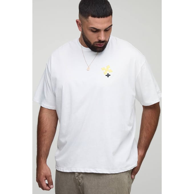 Plus oversized kruisborduur T-shirt | White | Size 2XL
