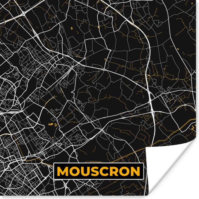 Poster Plattegrond - Stadskaart - Goud - Mouscron - Kaart - 75x75 cm