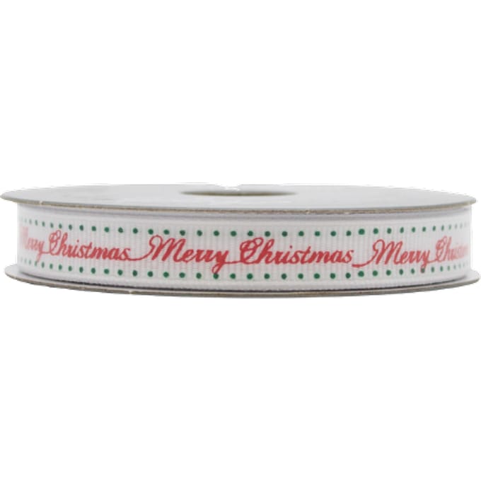 Premier Accents Vrolijk Kerstmis Decoratief Lint Wit - 2 7m
