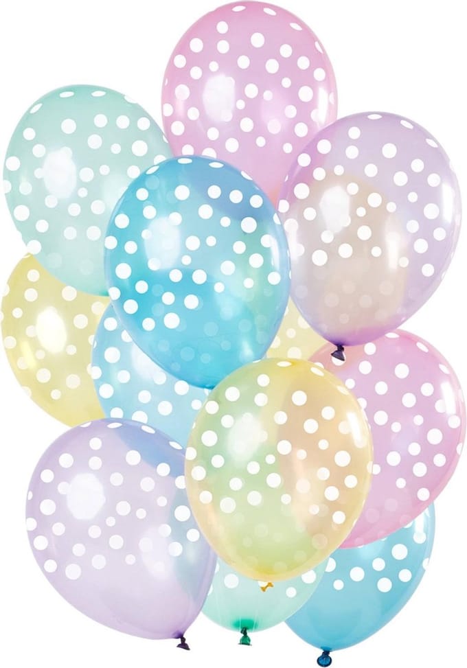 Folat - Ballonnen Stippen Pastel Transparant 30 cm - 12 stuks
