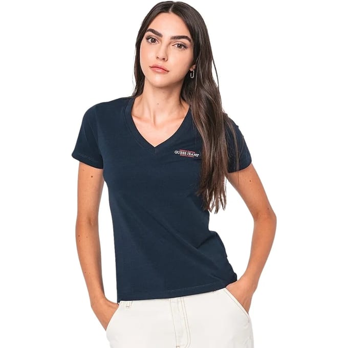 V-hals slimfit t-shirt voor dames Guess American