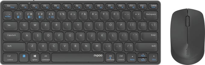 Rapoo Blade 9600M Toetsenbord en Muis-set - Draadloos - Compact - QWERTY - Ultradun design - Multi-mode - Bluetooth 3.0/4.0, 2,4 GHz - Donker Grijs