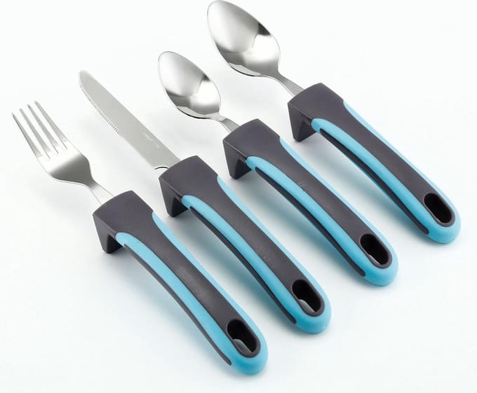 Sundo Ergonomische bestekset - 4 delig - Grijs/Turquoise