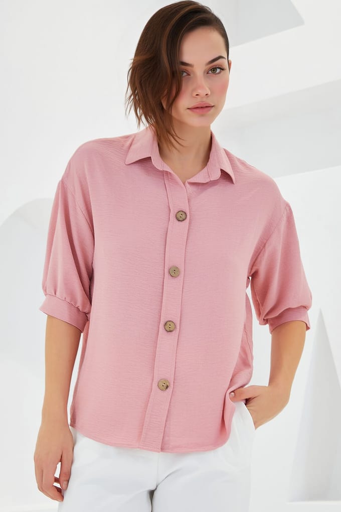 Oversized Crepe Shirt met Knopsluiting