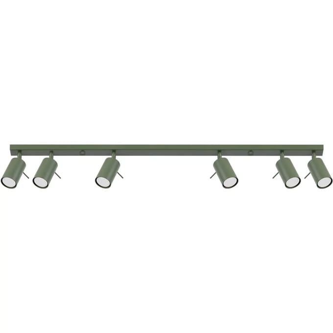 Plafondlamp RING 6L met 6 verstelbare spots in lijn - Sollux Lighting - IP20 - Olijfgroen staal behuizing - 117 x 6 x 17 cm - 6 x GU10 LED, exclusief lichtbron - 6 x 10 W - Moderne plafondlamp voor gang, hal en slaapkamer