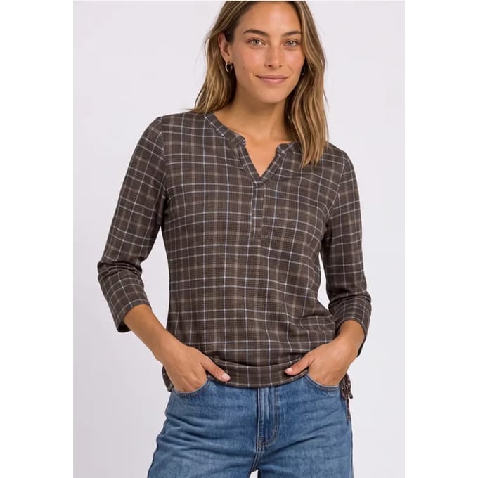 Shirt met 3/4-mouwen, split in de hals en print