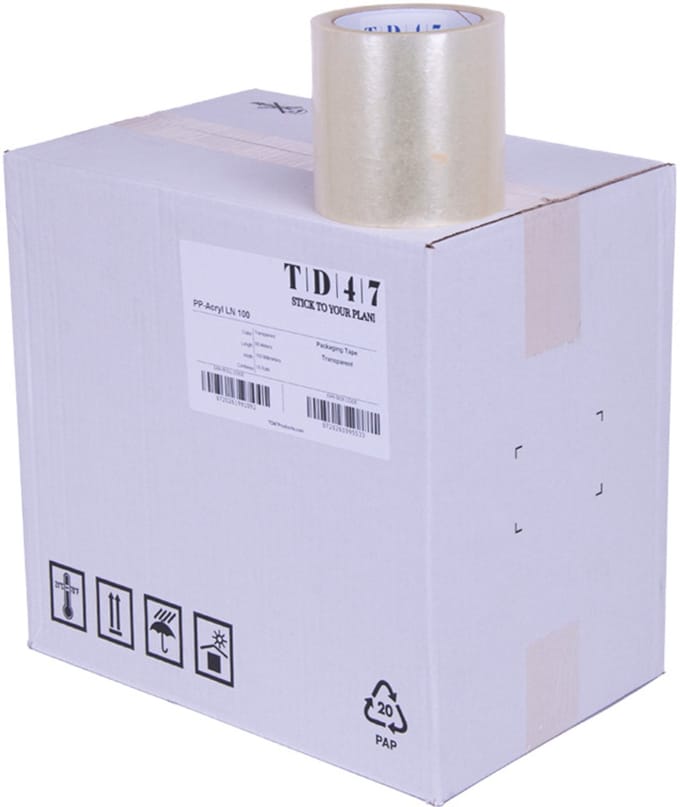 TD47 Verpakkingstape PP low noise 100mm x 66m Transparant (Doos 18 Rol)