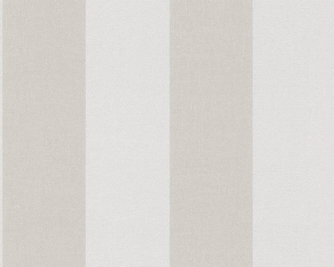 STREPEN BEHANG | Linnenstructuur - Wit Bruin Beige - A.S. Création Pure Elegance