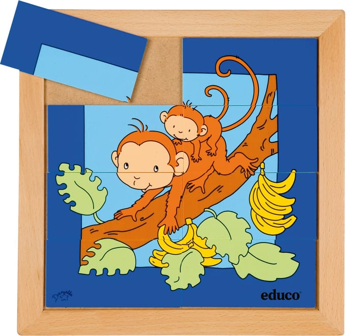 Dierenpuzzel 'Moeder en kind' - Aap - 8 stukjes - Educo