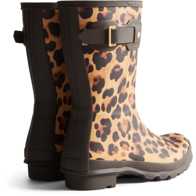 Hunter Original Korte Leopardlaarzen Rubber Dames Leopardenprint/Chocoladebruin Wellingtonlaarzen