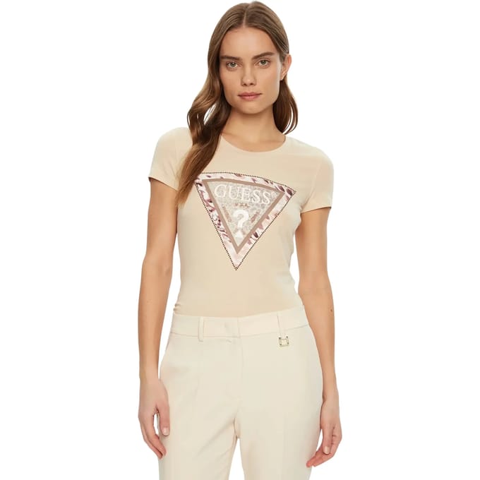 Dames-T-shirt Guess CN Cheeta Logo Triangle