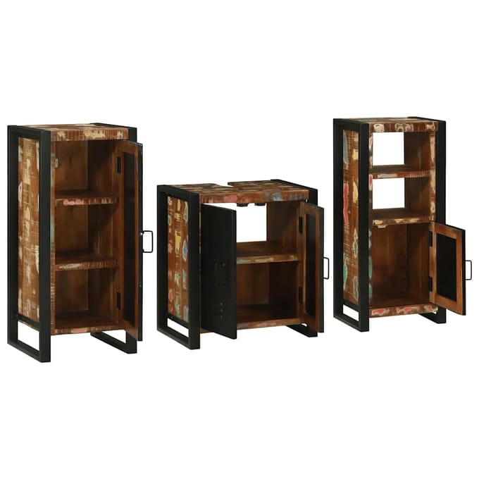 vidaXL Badkamermeubel Set met lade 3 pcs Massief Gerecycleerd Hout