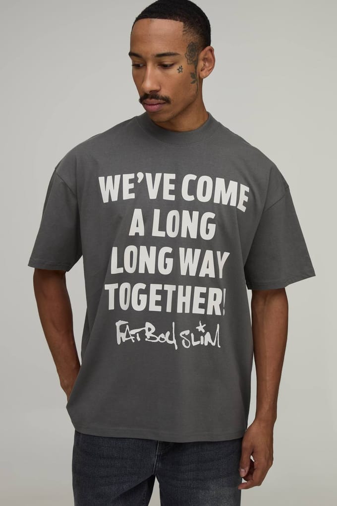 Oversized T-shirt Met Fat Boy Slim Licentieprint | Charcoal | Size Medium