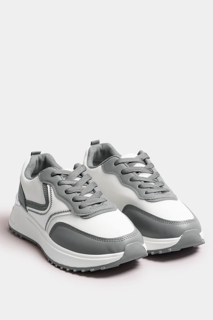 Yours Chunky Sneakers Met Contrast In Een Brede Pasvorm In Wit/Grijssize 41E