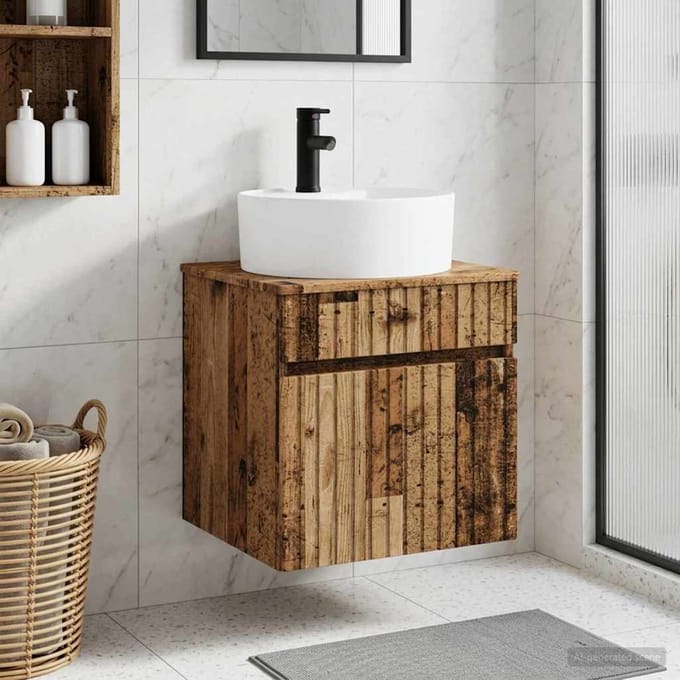 vidaXL Wandgemonteerd wastafelmeubel Oud hout 49 x 44,5 x 82 cm