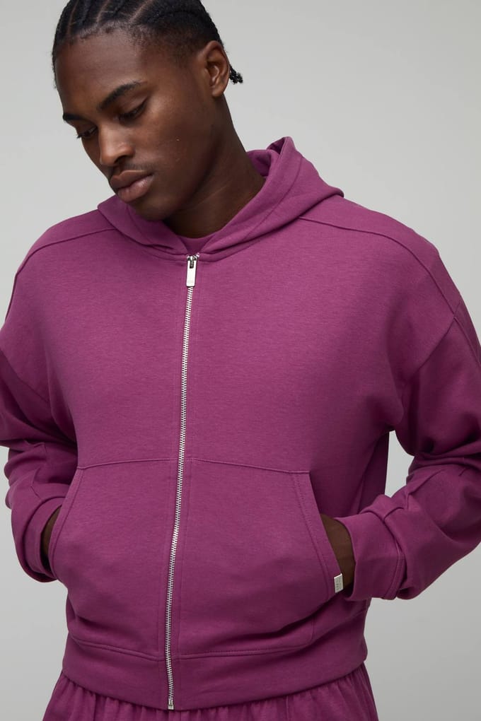 Verkleinde Boxy Premium Interlock Zip-Through Hoodie | Mauve | Size Medium