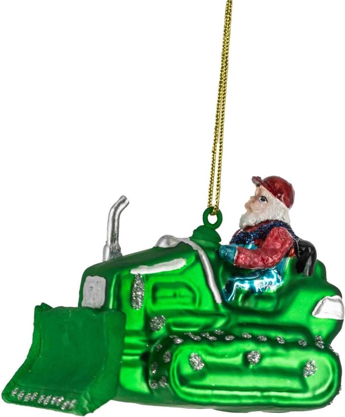 HomeBound by KY | Kerstbal kerstman op tractor | glas | 10,1x5,3x9,5cm | kerstbal