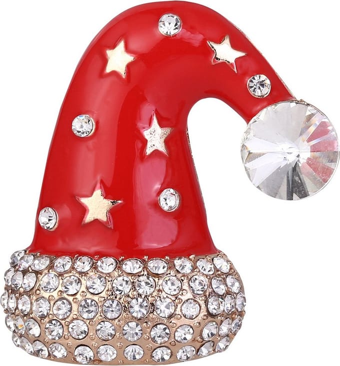 Kerstbroche Kerstmuts - Broche met strass - Kerstmanmuts - Sieraad
