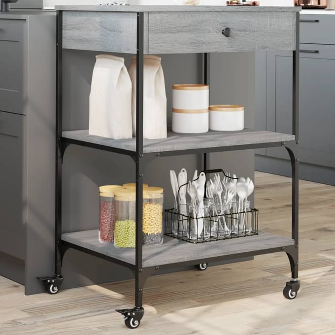 vidaXL - Keukentrolley - 60x48x89,5 - cm - bewerkt - hout - grijs - sonoma - eiken