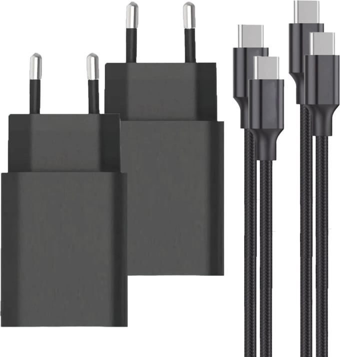2x 25w usb C Adapters + usb-C Kabels - 2 Meter - Zwart - Power Delivery 3.0 - PPS-Fast Charging - Premium Kwaliteit & Veiligheid