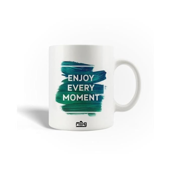 Mug en Céramique - MANIACASE - Citation Enjoy Every Moment - 30cl - Compatible Lave-Vaisselle - Blanc