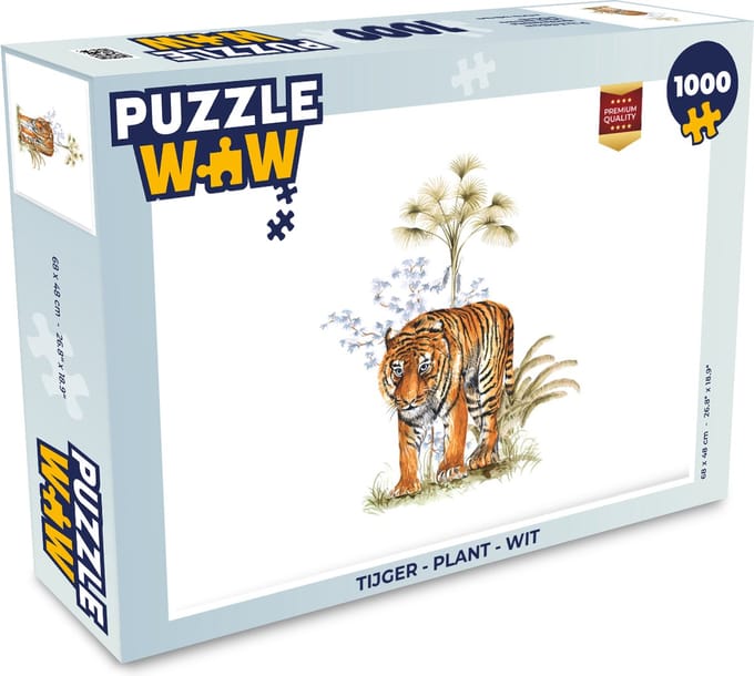 Puzzel Tijger - Plant - Wit - Legpuzzel - Puzzel 1000 stukjes volwassenen