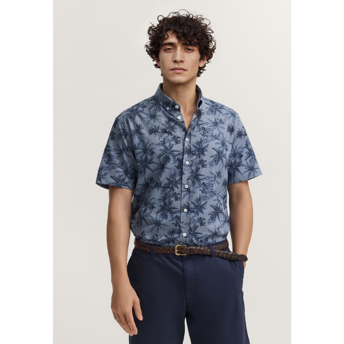 Bugatti Herren Overhemd met korte mouwen, modern fit, met print