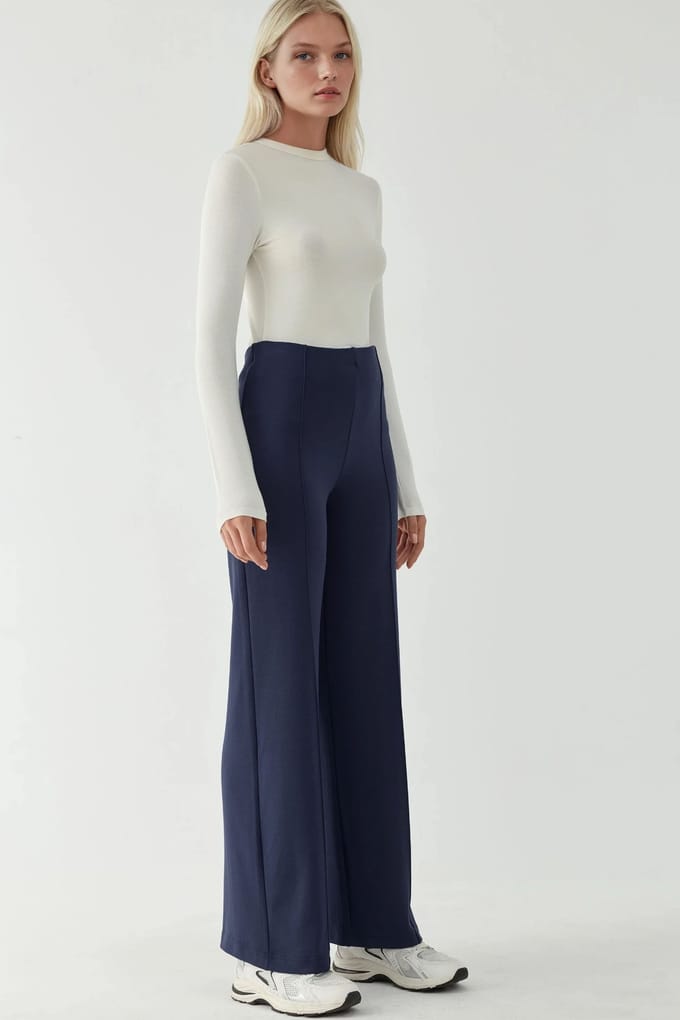 Modal Touch Rib Gedetailleerde Brede Pantalon