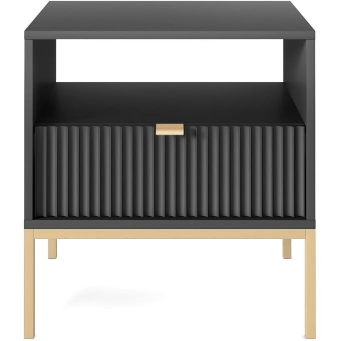 Selsey Vellore - Nachtkastje 54 cm - zwart met geribbelde front en gouden frame