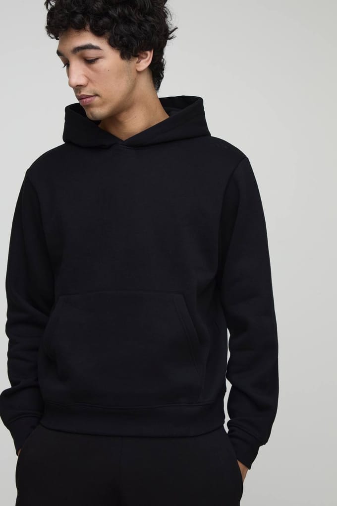 Basis hoodie in een boxy pasvorm, om over het hoofd te trekken | Black | Size Medium
