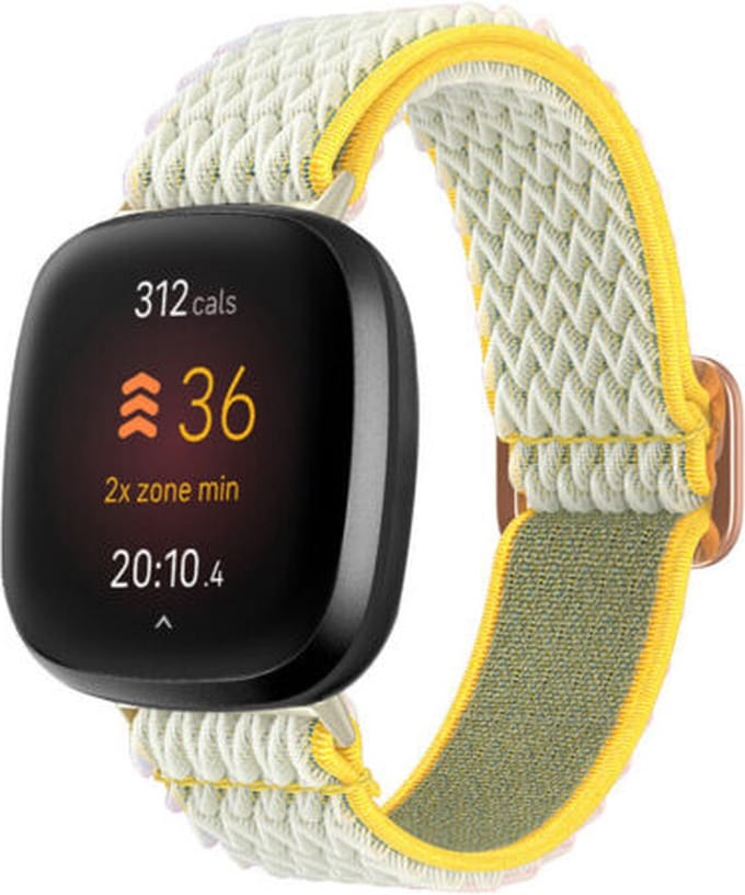 Strap-it Smartwatch bandje - Elastisch nylon bandje geschikt voor Fitbit Versa 3 / Versa 4 / Fitbit Sense / Sense 2 - sunshine geel