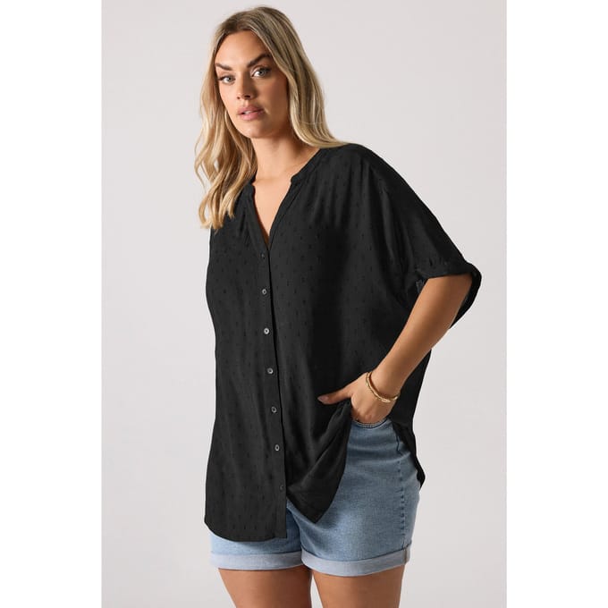 Yours Zwarte Blouse Met Dobby Textuur Size 54-56