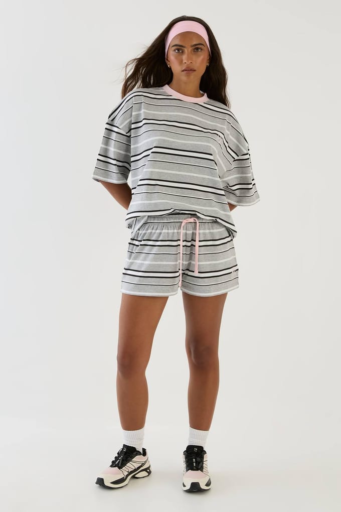 Dames Dsgn Studio Gestreepte Short Met Trekkoord In De Taille | Grey Marl | Maat: XS