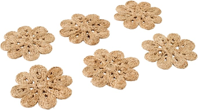 J-Line onderzetter Bloem - jute - naturel - set van 6