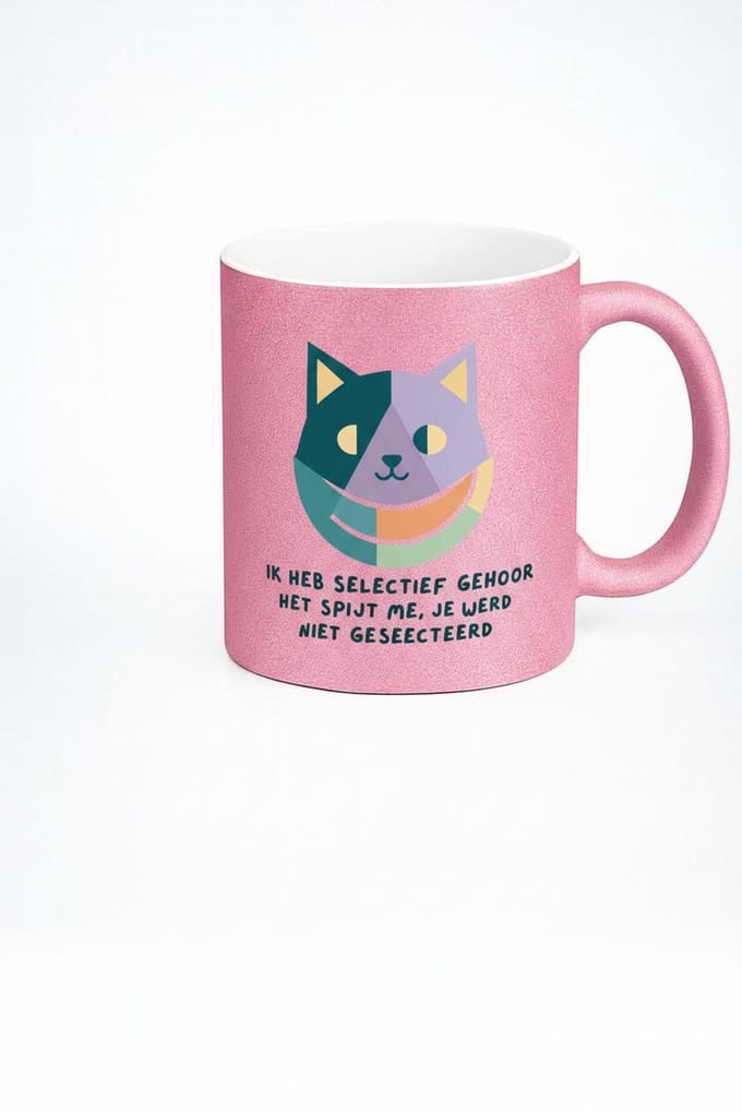 Mok "Selectief Gehoor" - Grappige Koffiemok met Kat Ontwerp