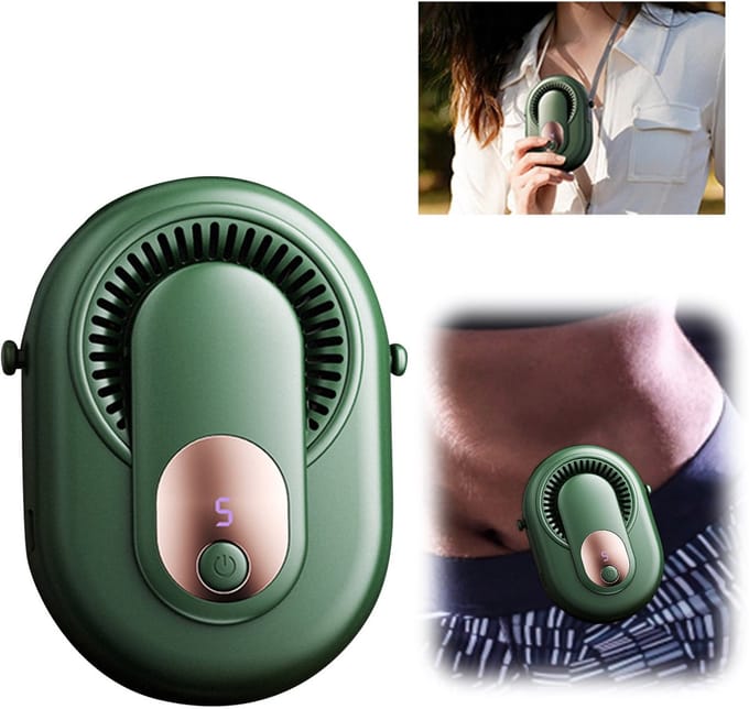 Draagbare Handventilator - Tailleventilator - Draagbare Ventilator - 4-in-1 - Bladloos - 5 Standen - Digitaal Display - USB Oplaadbaar - voor Nek Taille Hand en Tafel - Groen