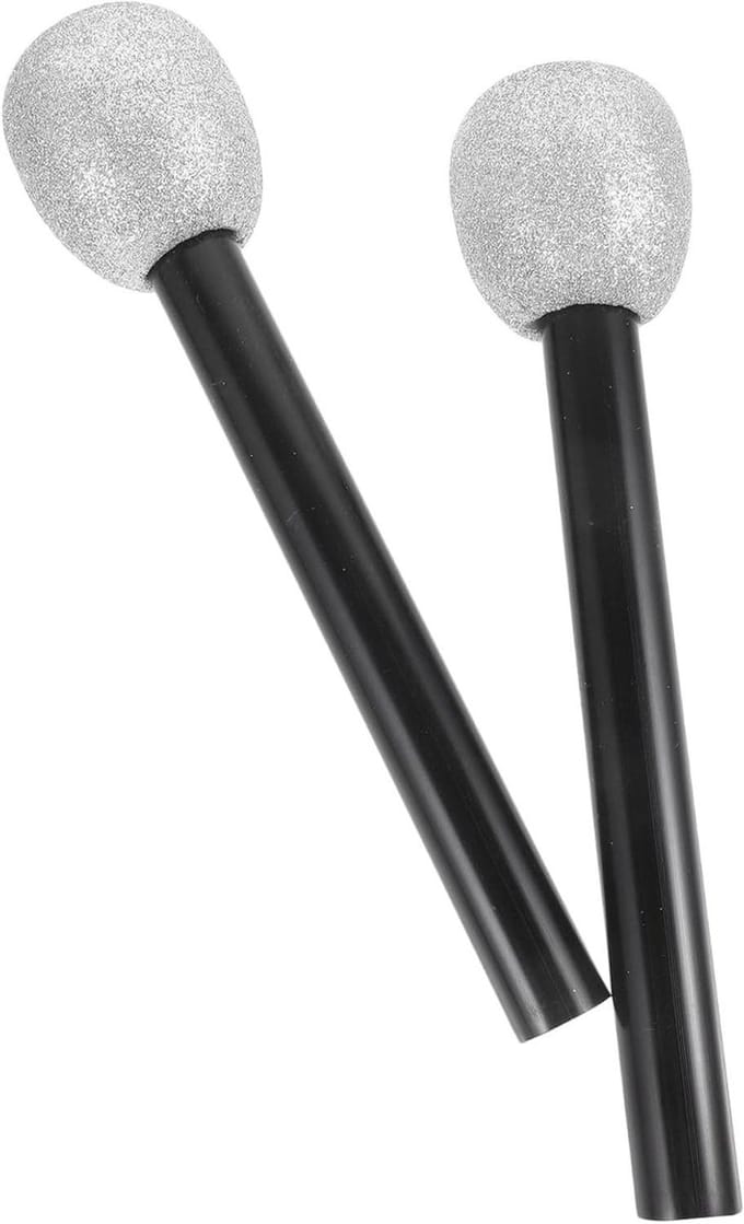 Speelgoedmicrofoon - Nep microfoon - Feest en optreden - Glitter effect - 27 cm - Zilver