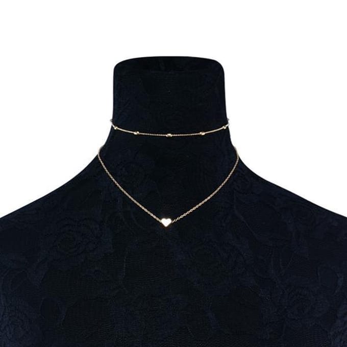 Goudkleurige Choker + Ketting met Hartje