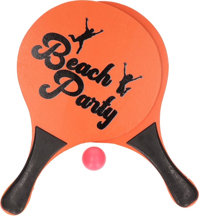 T&F creations beachball set - oranje - MDF hout - buitenspeelgoed - 2x racket - 1x balletje