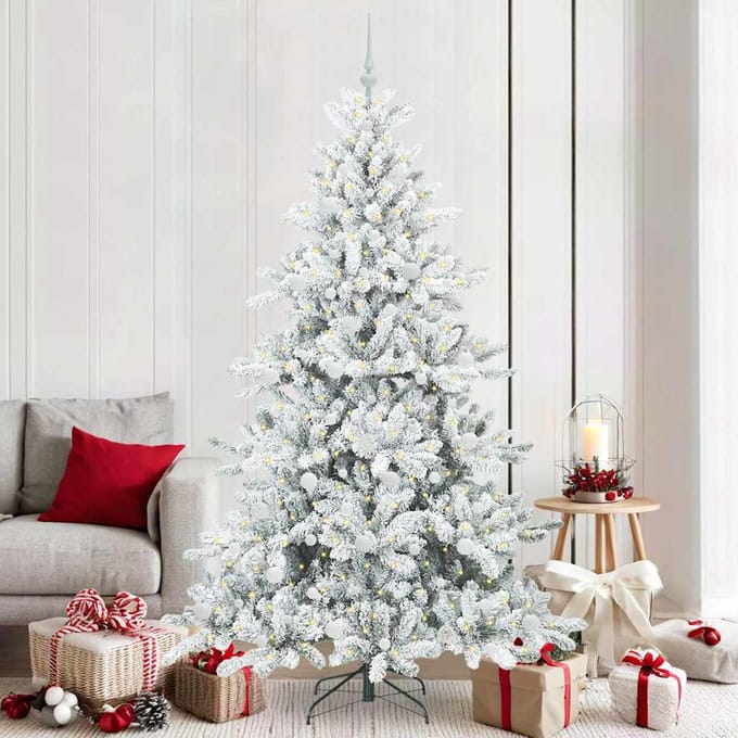 vidaXL - Kunstmatige - Hinged - Kerstboom - Wit - 210 - cm - PVC - en - Staal