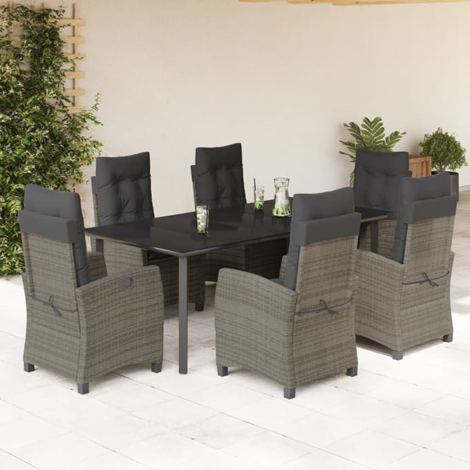 vidaXL - 7-delige - Tuinset - met - kussens - poly - rattan - grijs
