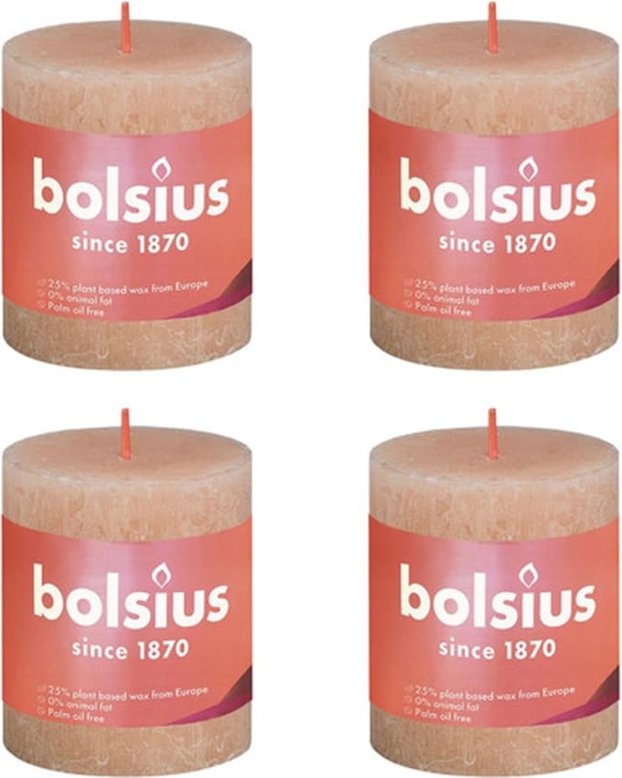 Bolsius Stompkaarsen Shine 4 st rustiek 80x68 mm mistroze